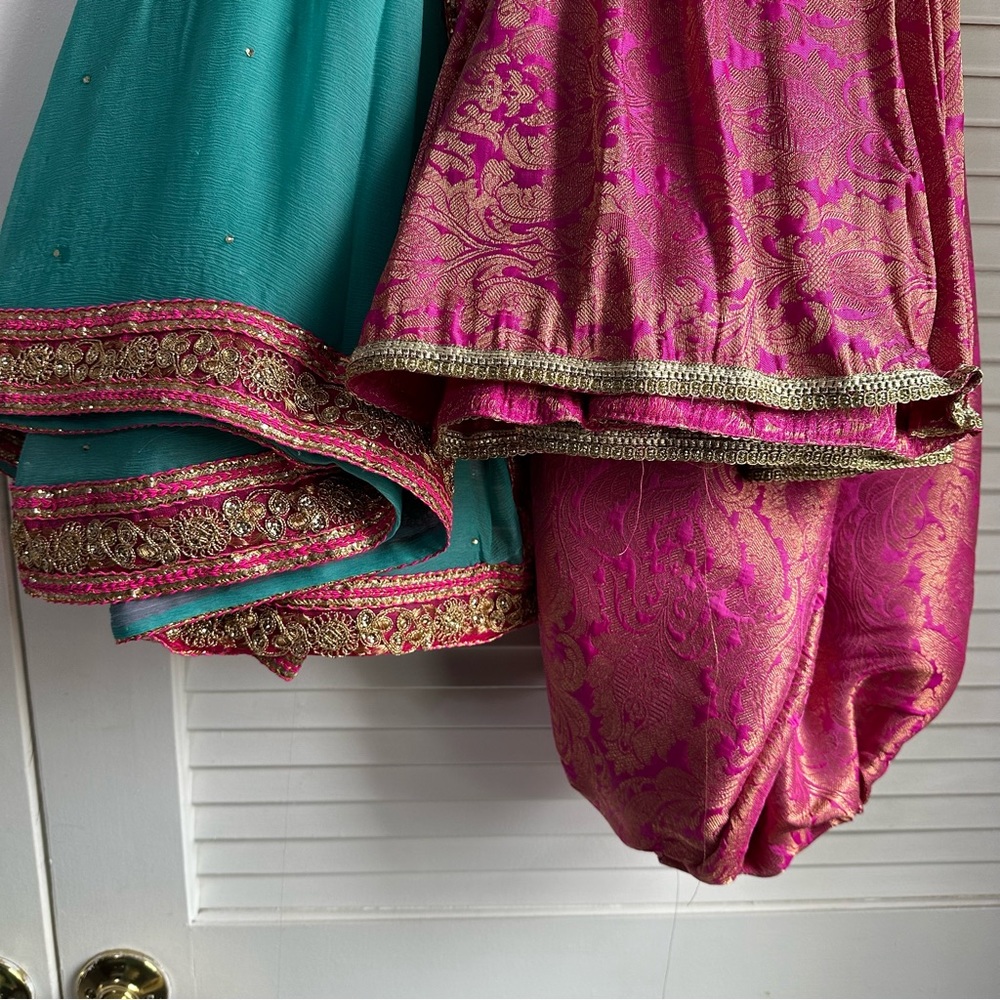 Turquoise and pink 3 piece salwar kameez - Picture 11 of 11